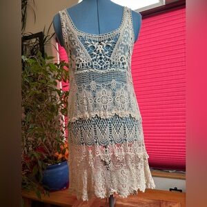 Lace Crochet Mini Swim Cover-Up Beach M